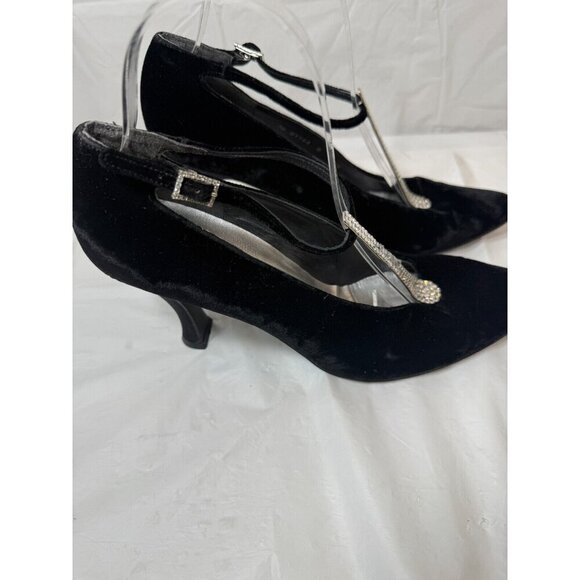 Stuart Weitzman Black velvet Slingback Heeled Pumps Size 9.5 with Rhinestones - Picture 5 of 14